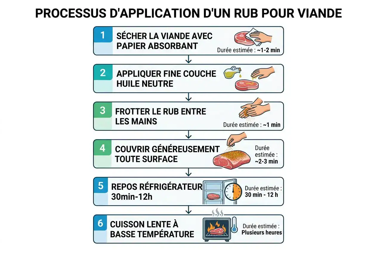 Processus d'application du rub barbecue en 6 étapes