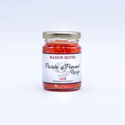 Pot de purée de piment rouge épicée Maison Boyer, fabriqué en France. Idéal pour relever vos plats.