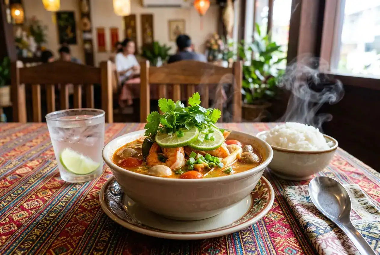 Service et présentation du tom yum