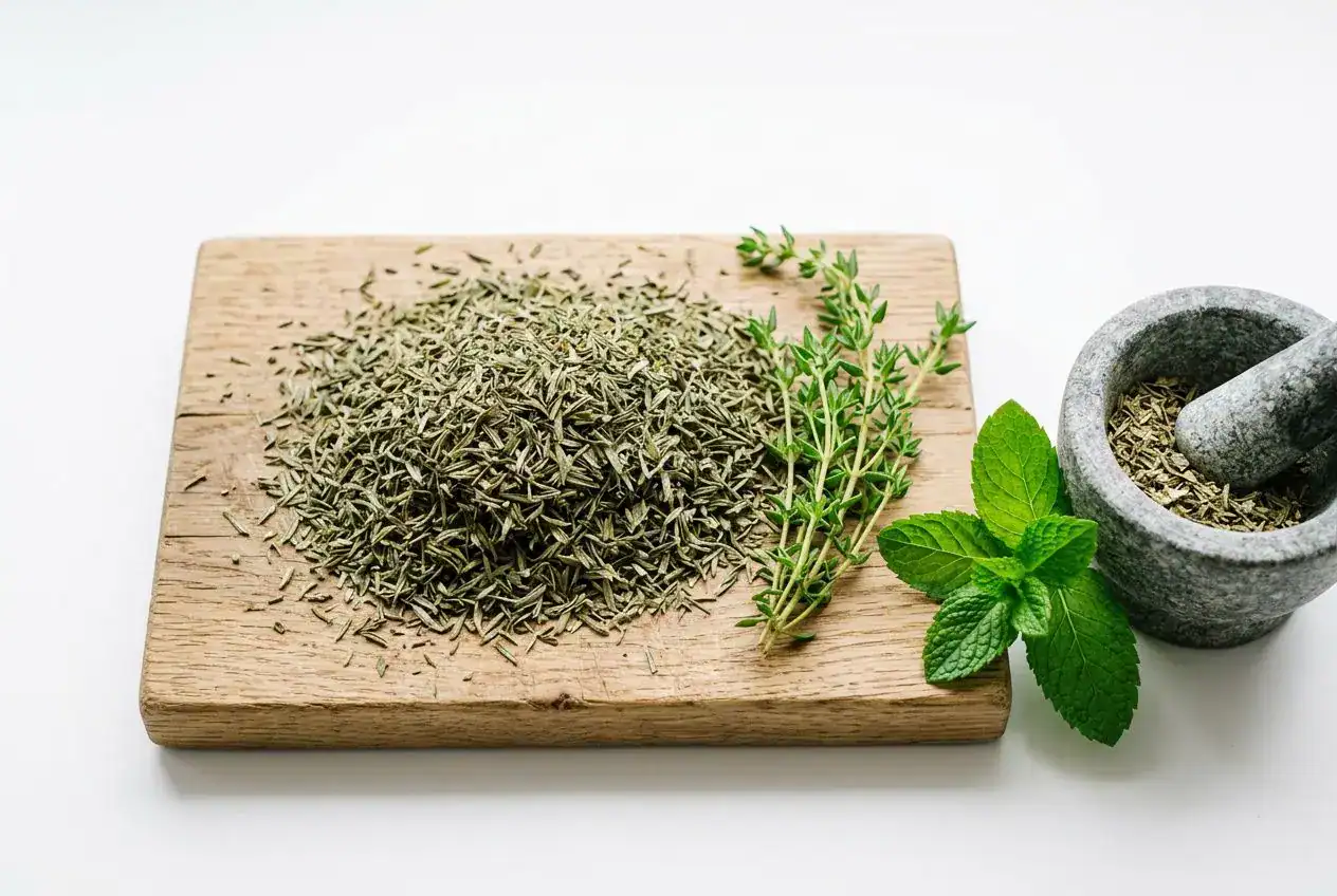 Thym séché bio en gros plan