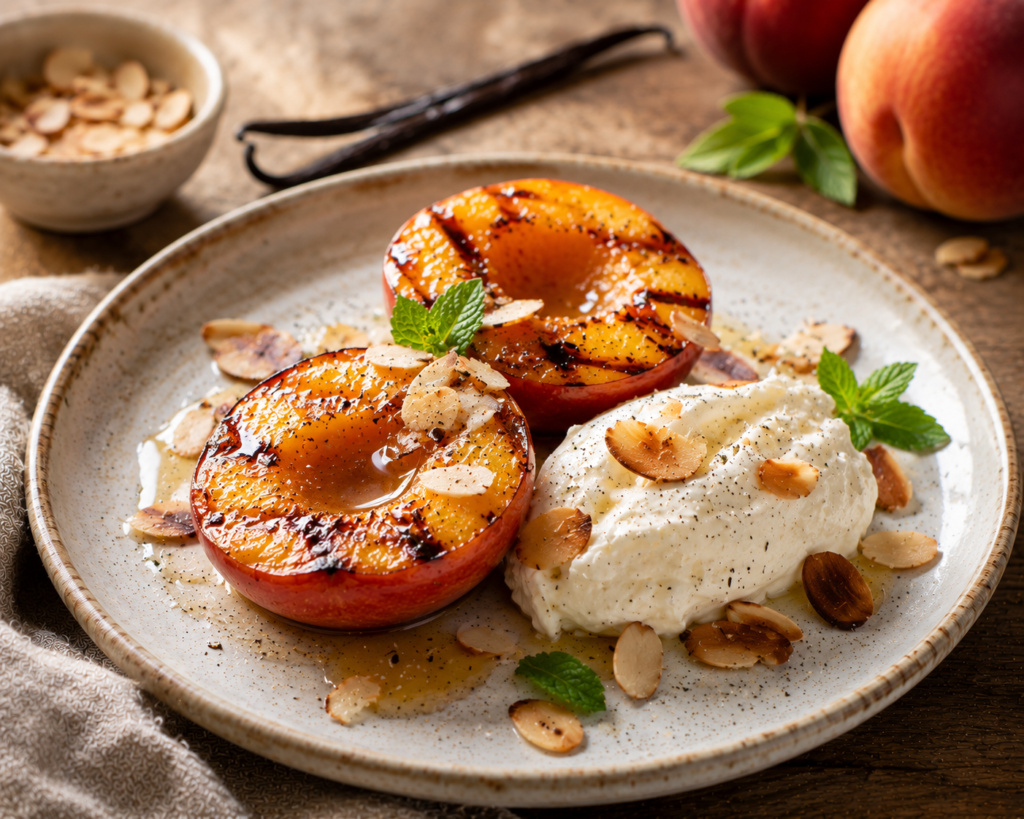 Pêches grillées mascarpone vanillé - Les épices curieuses