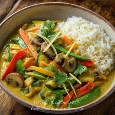 Mélangez du lait de coco, une pointe de combava en poudre, du gingembre et des légumes sautés. Servez avec un riz parfumé pour un plat végétarien simple, frais et très aromatique.