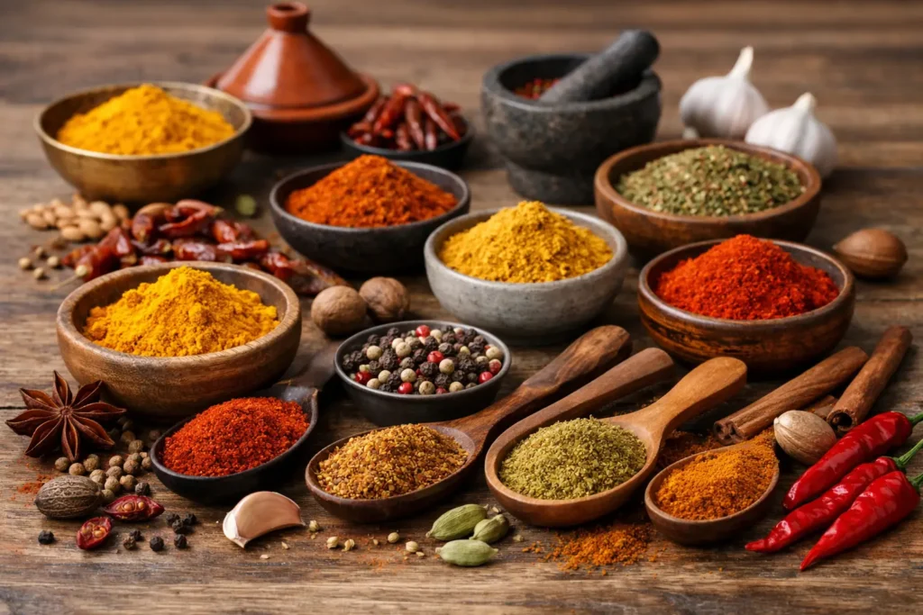 Exemple d’assortiment d’épices cuisine du monde