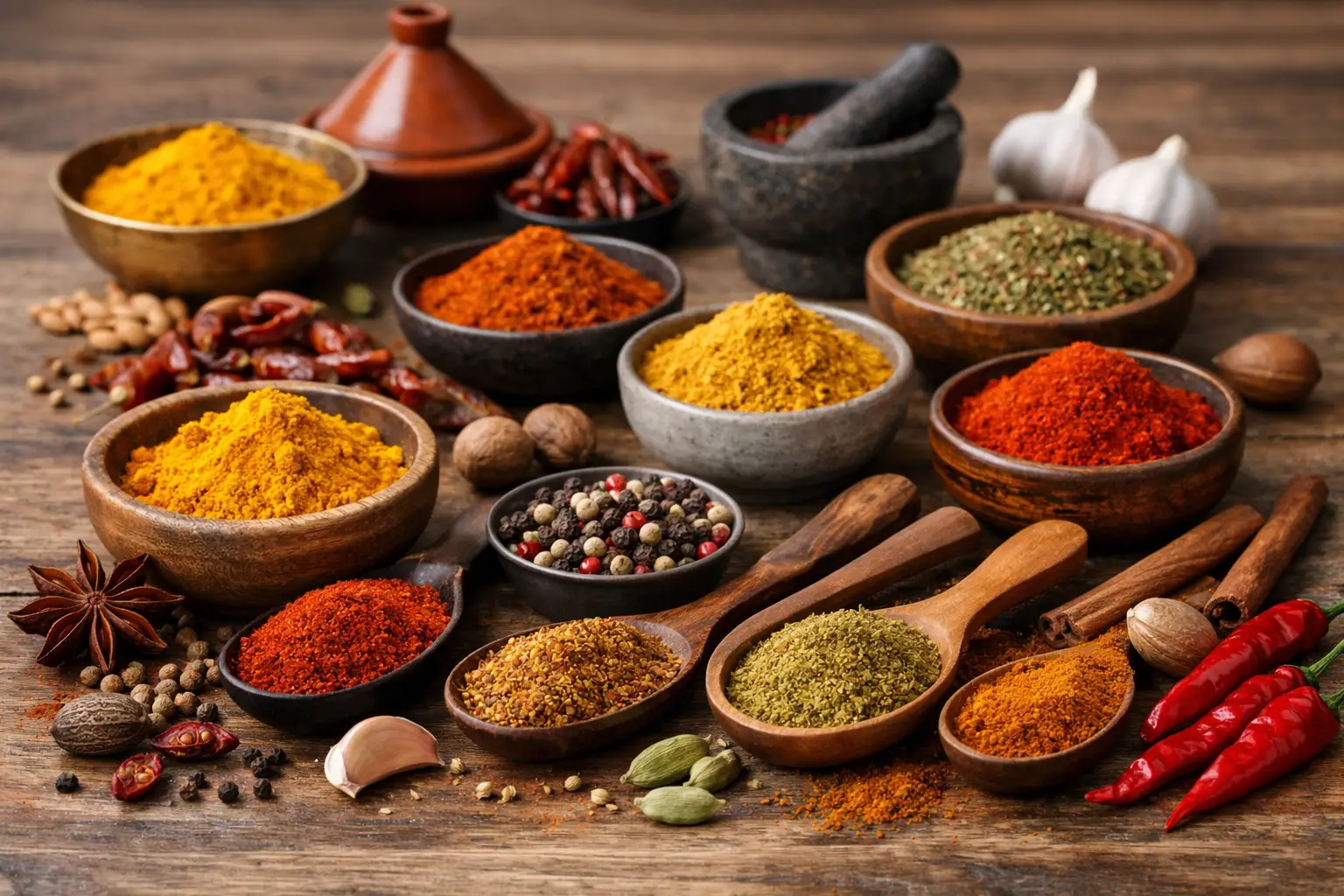 Exemple d’assortiment d’épices cuisine du monde