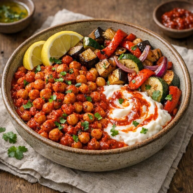 Pois chiches rôtis à la Purée de Piment Rouge Artisanale, yaourt et légumes grillés avec Purée de Piment Rouge Artisanale – Force 4/5- 85G