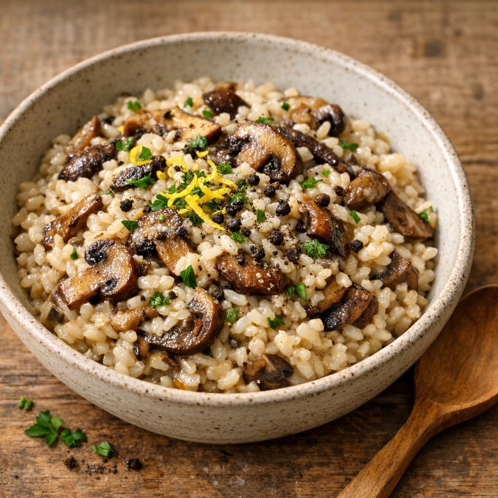 Risotto aux champignons et Poivre sauvage noir Voatsiperifery avec Poivre sauvage noir Voatsiperifery
