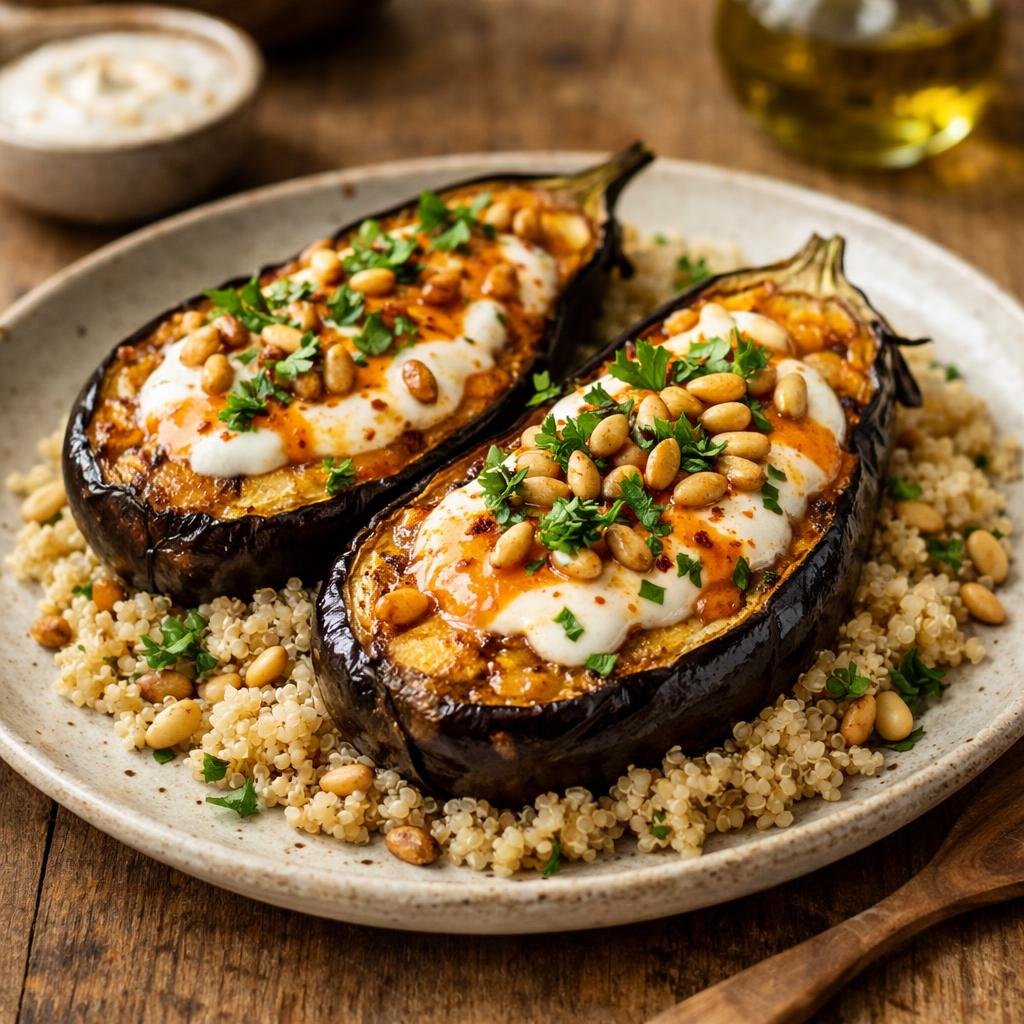 Aubergines rôties sauce Flambée