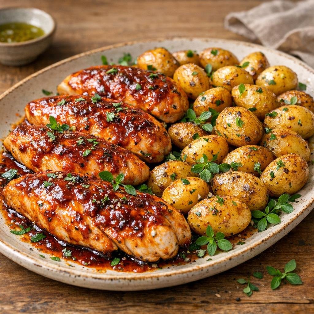 Blancs de poulet rôtis à la Tartinade entre amis et pommes de terre avec Tartinade entre amis