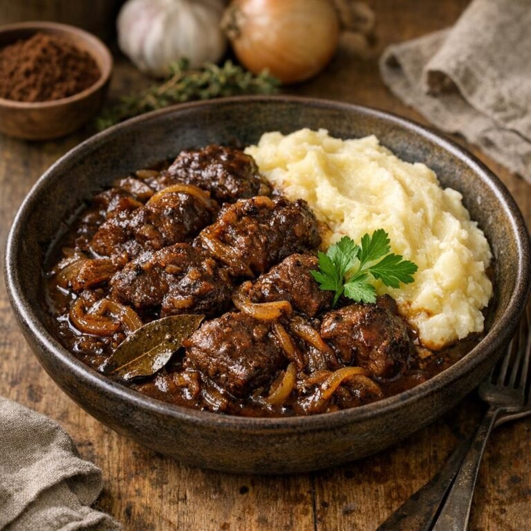 Bœuf aux oignons et cacao