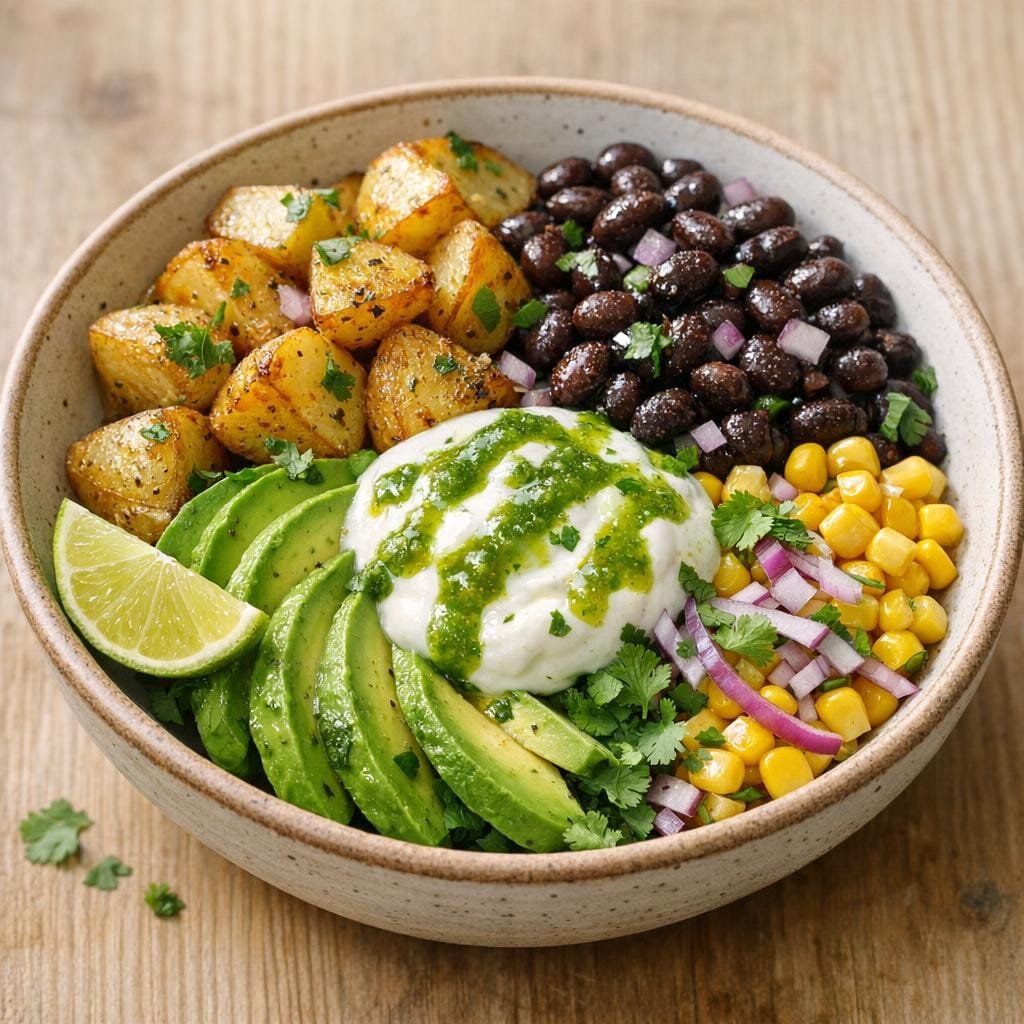 Bol végétarien avocat, pommes de terre et sauce émeraude avec Sauce piquante émeraude et Jalapeno - 155G