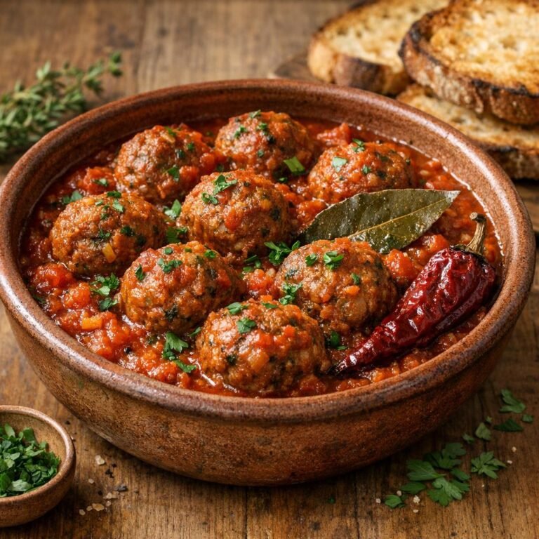 Boulettes mijotées à la tomate et piment pimientos séché avec Piment Pimientos entier et séché