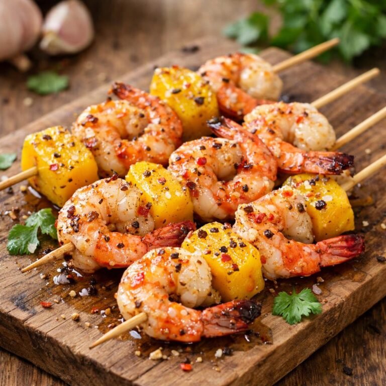 Brochettes crevettes mangue