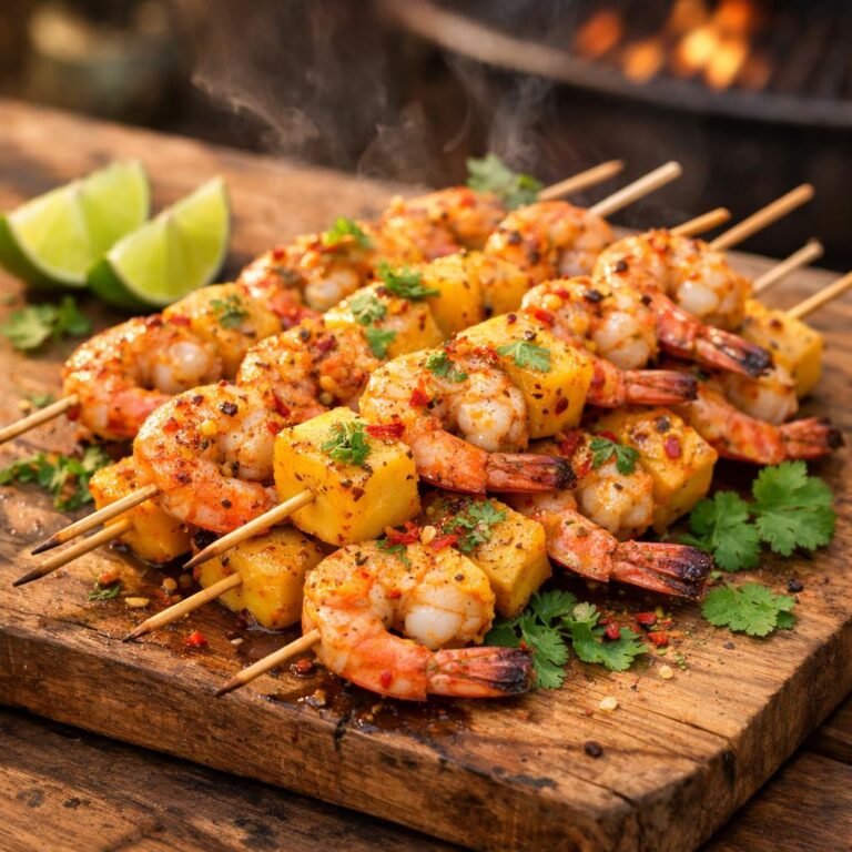 brochettes crevettes mangue
