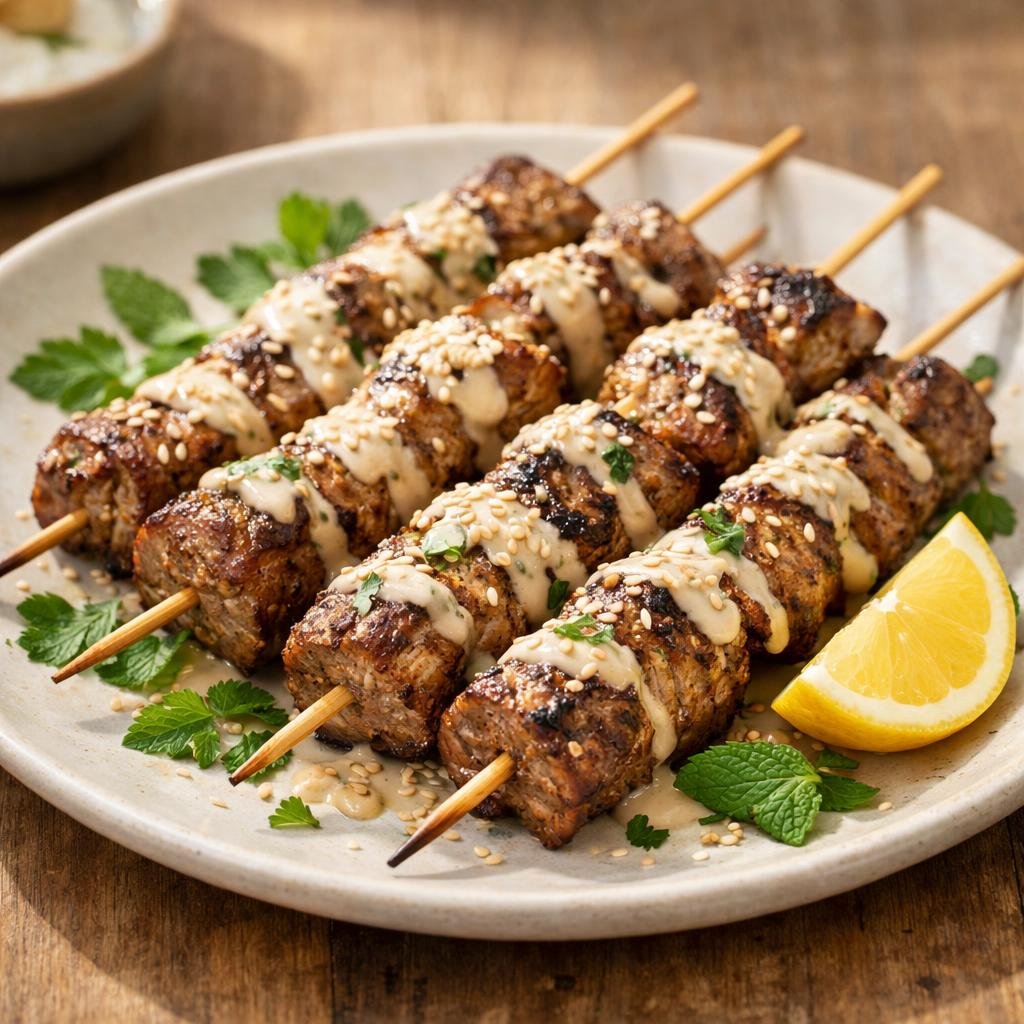 brochettes d'agneau sésame blanc