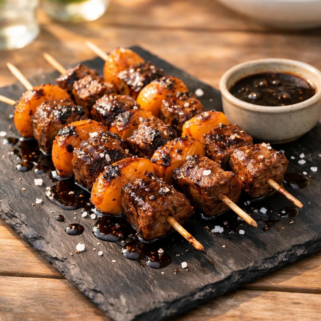 Brochettes de bœuf et abricot