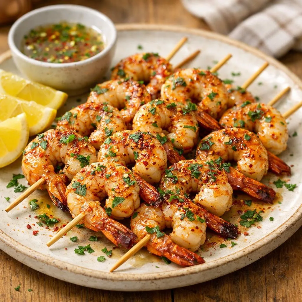 Brochettes crevettes grillées