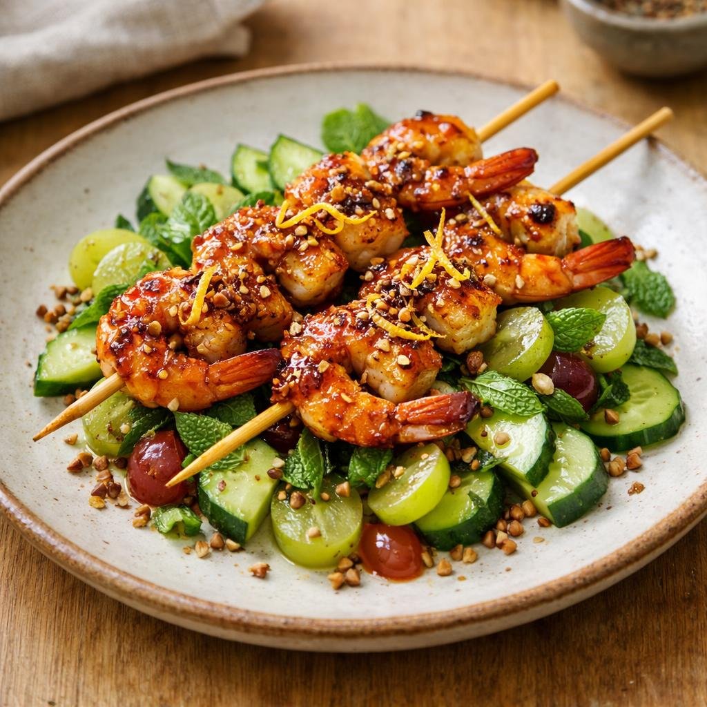 brochettes de crevettes laquées