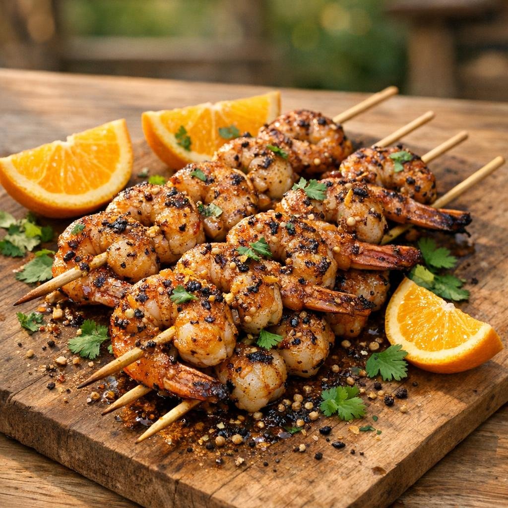 Brochettes crevettes poivre