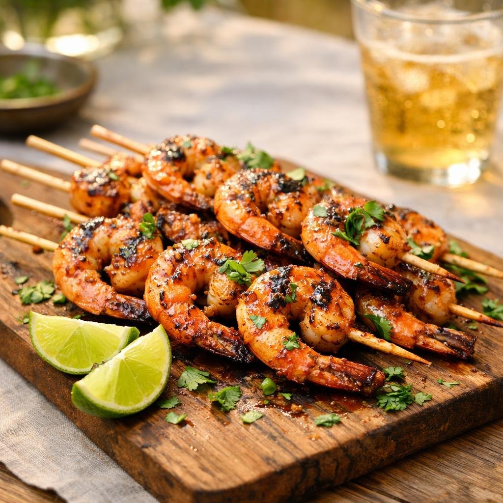 Brochettes de gambas fumées
