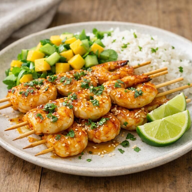 Brochettes de gambas laquées