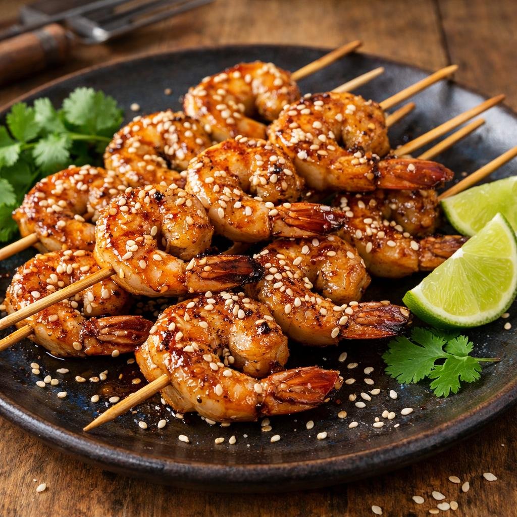 Brochettes de gambas sésame