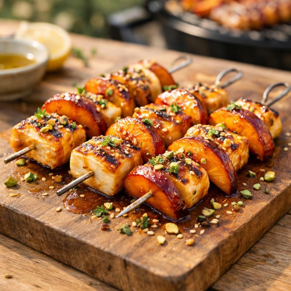 brochettes halloumi nectarines