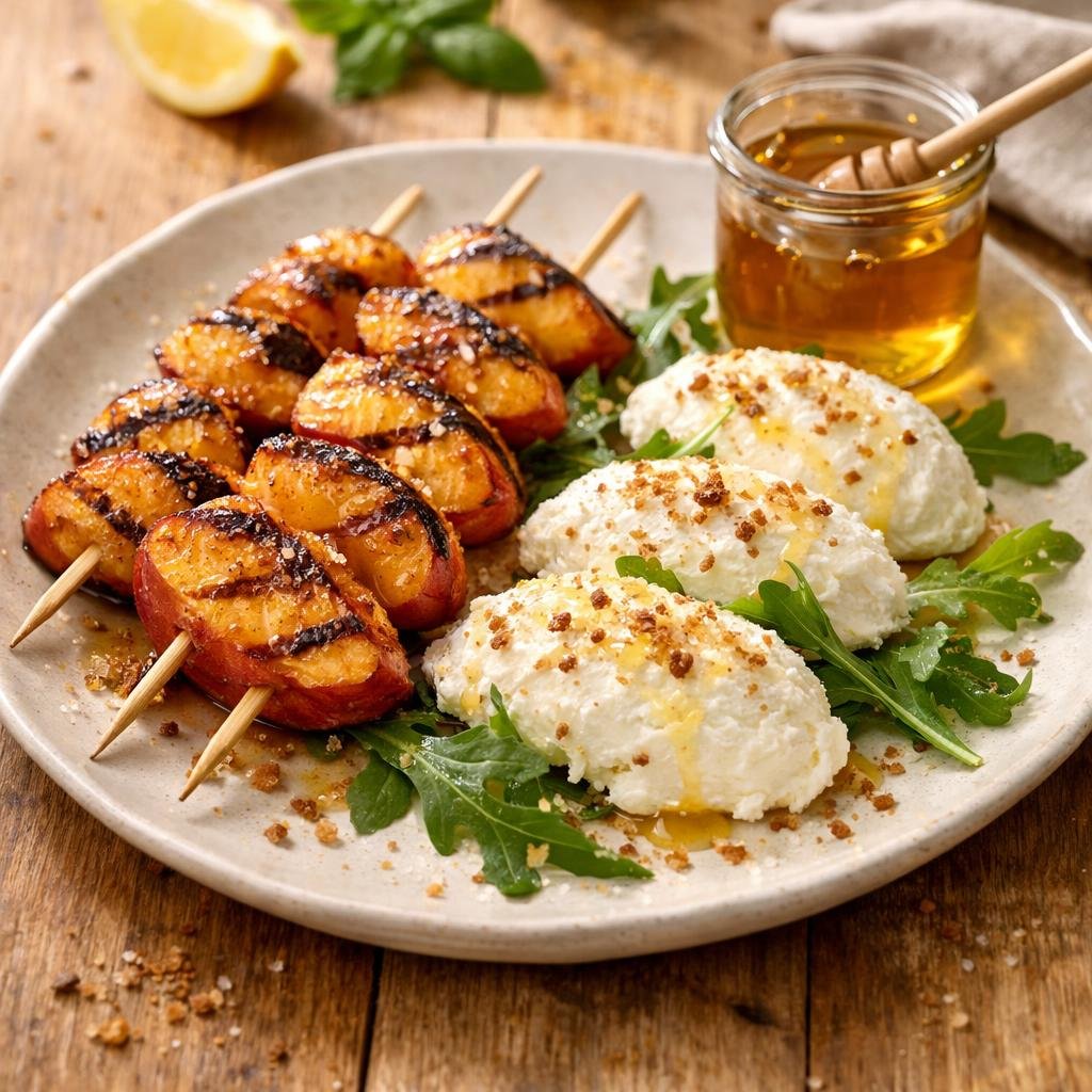 brochettes de pêches rôties