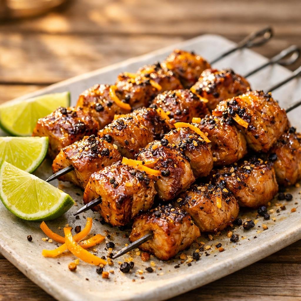Brochettes de porc aux agrumes