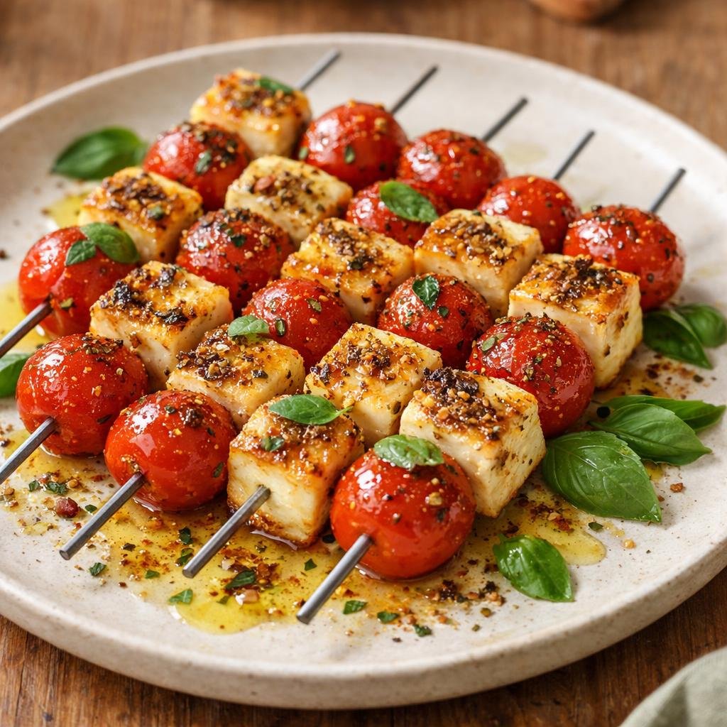 Brochettes halloumi basilic