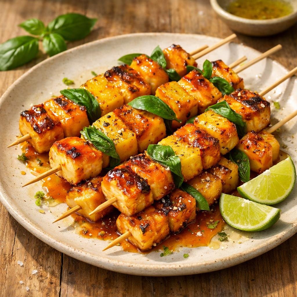 Brochettes d'halloumi laquées