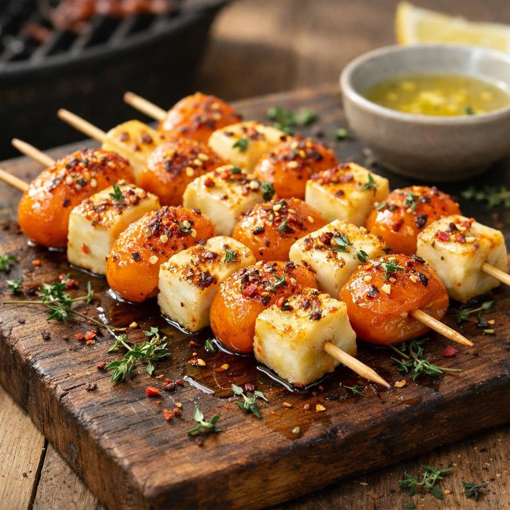 Brochettes halloumi abricot
