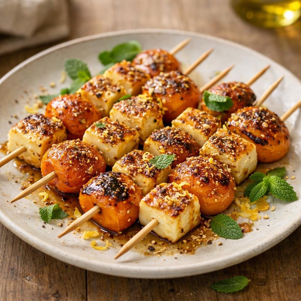 brochettes halloumi abricots