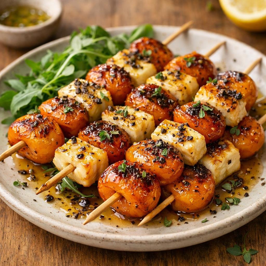 Brochettes halloumi abricots
