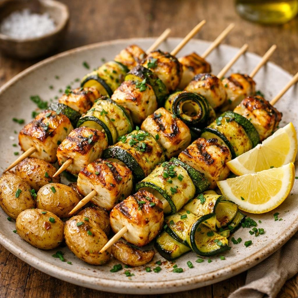 brochettes halloumi courgette