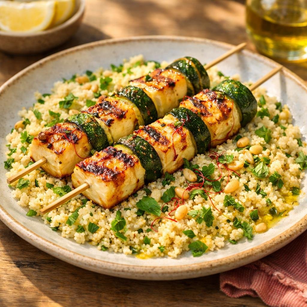 Brochettes halloumi courgettes