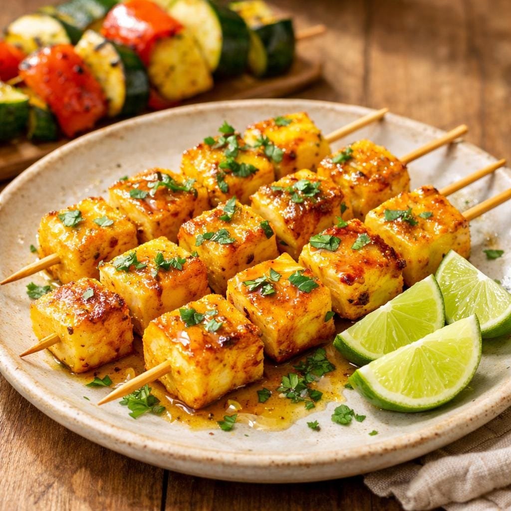 brochettes halloumi curry