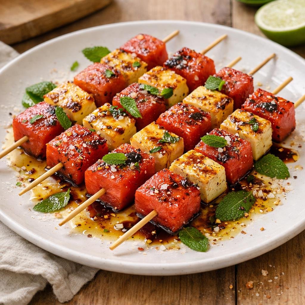 brochettes halloumi pastèque