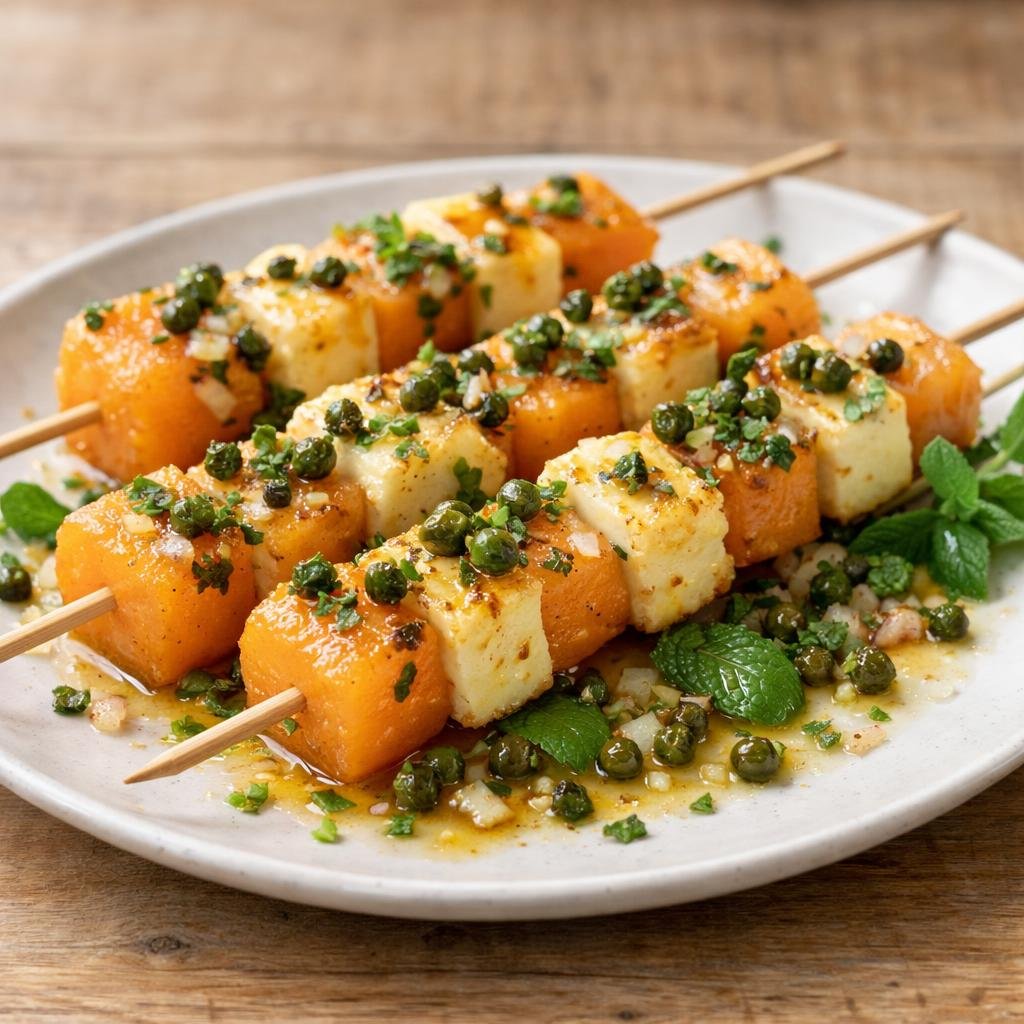 Brochettes halloumi melon