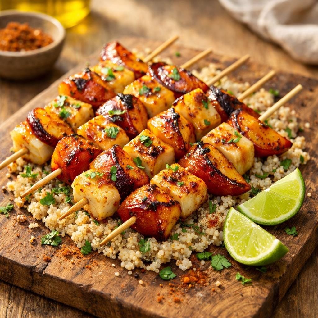 Brochettes halloumi nectarines