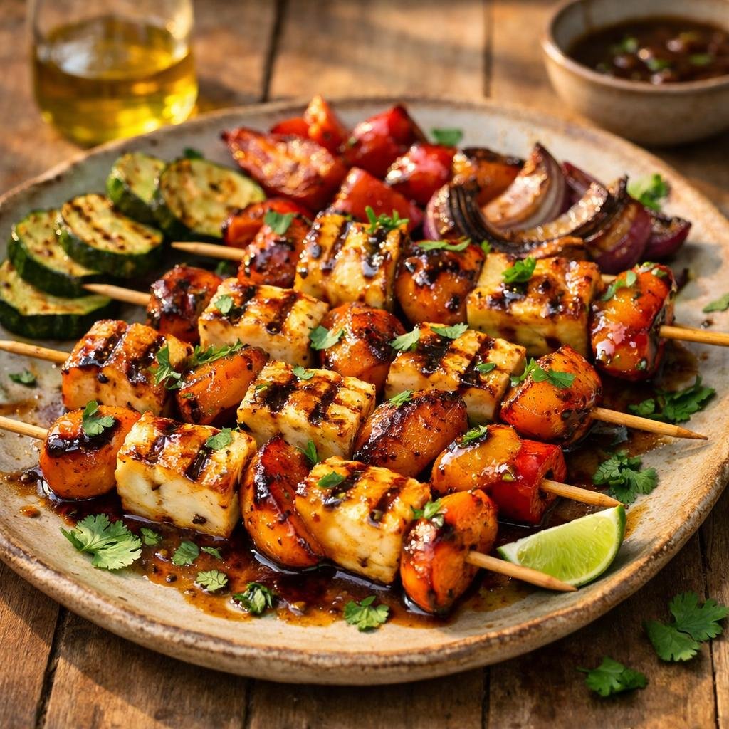 Brochettes halloumi pêche