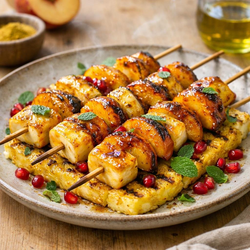 Halloumi pêche laquées