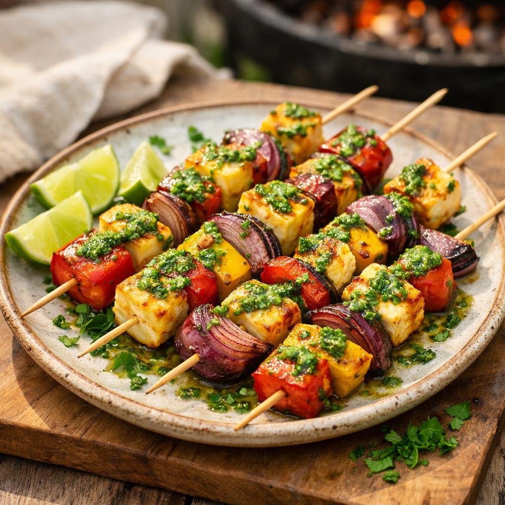 brochettes halloumi poivrons