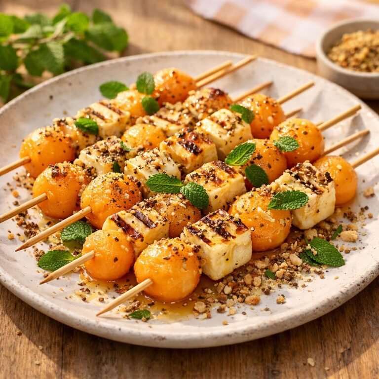 Brochettes melon halloumi