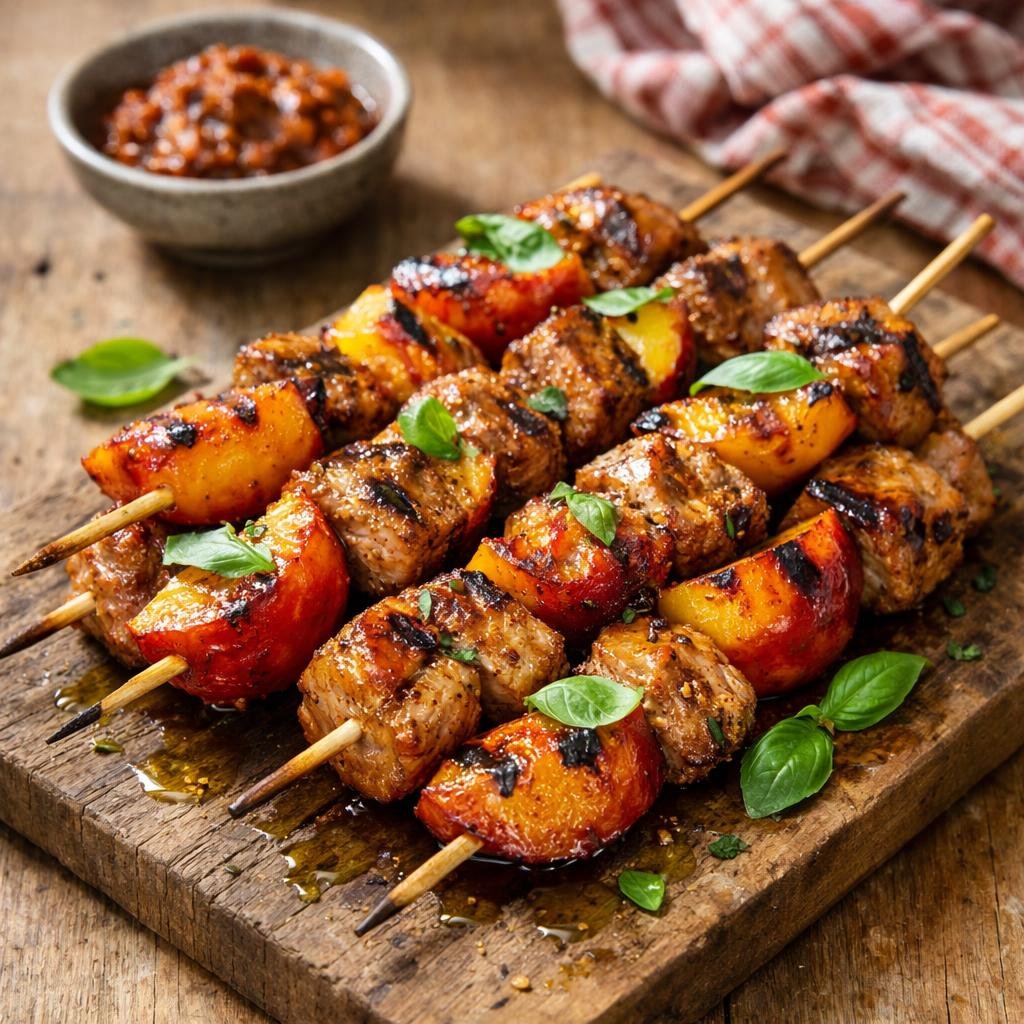 Brochettes porc pesto rouge