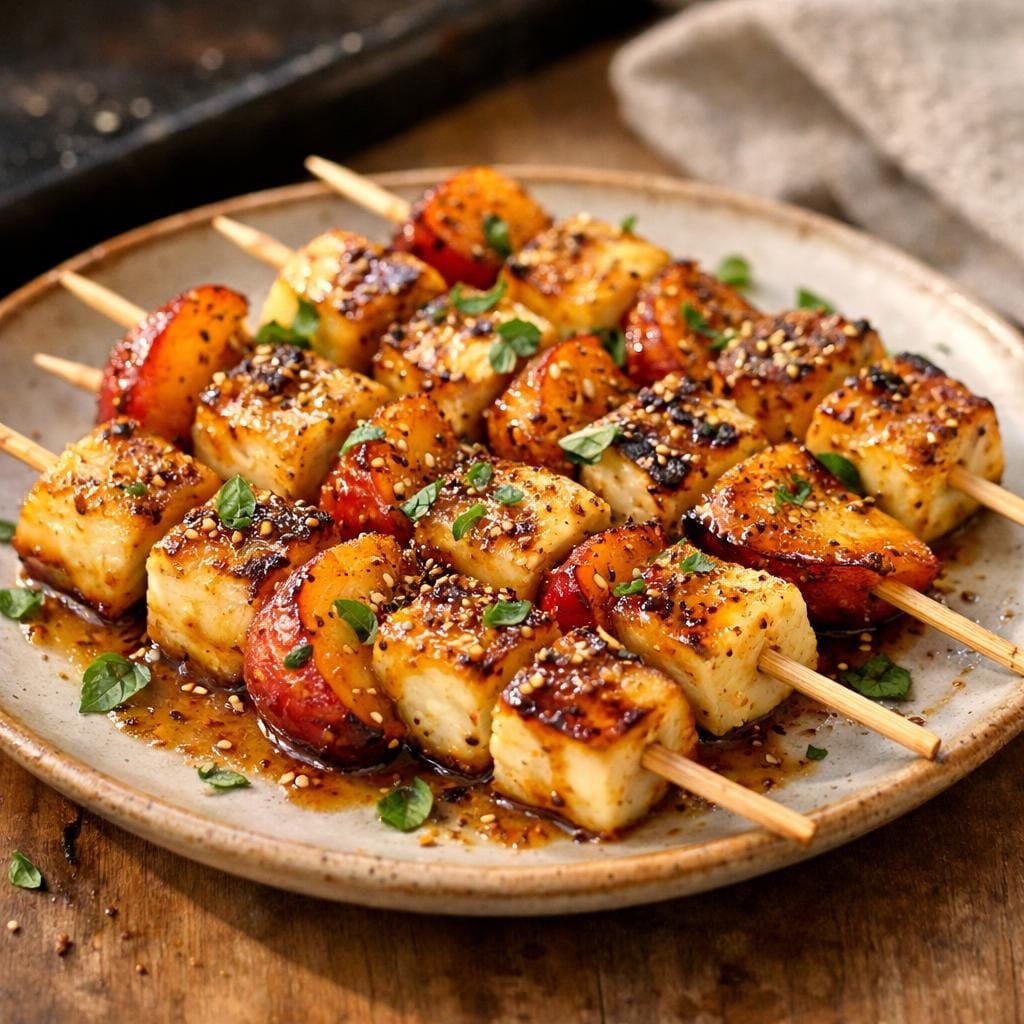brochettes halloumi pêche