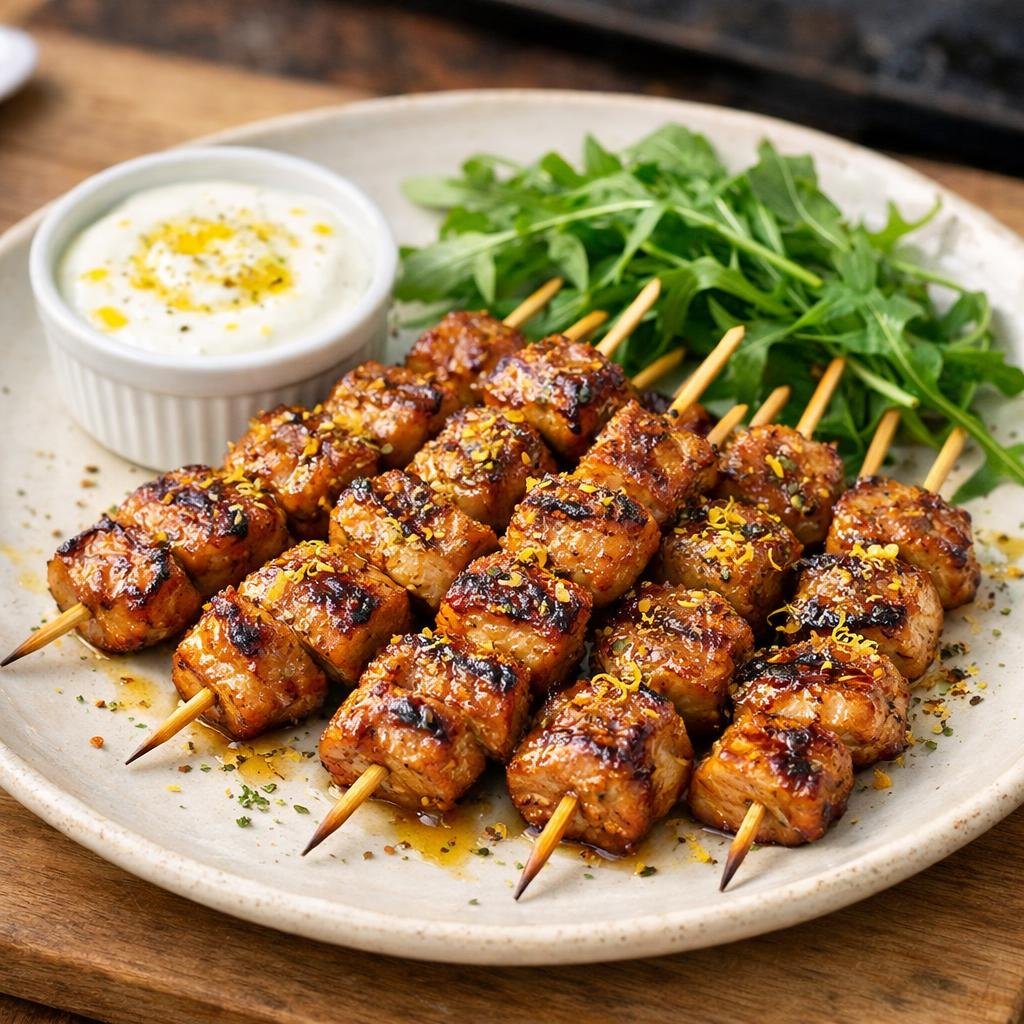 Brochettes porc miel