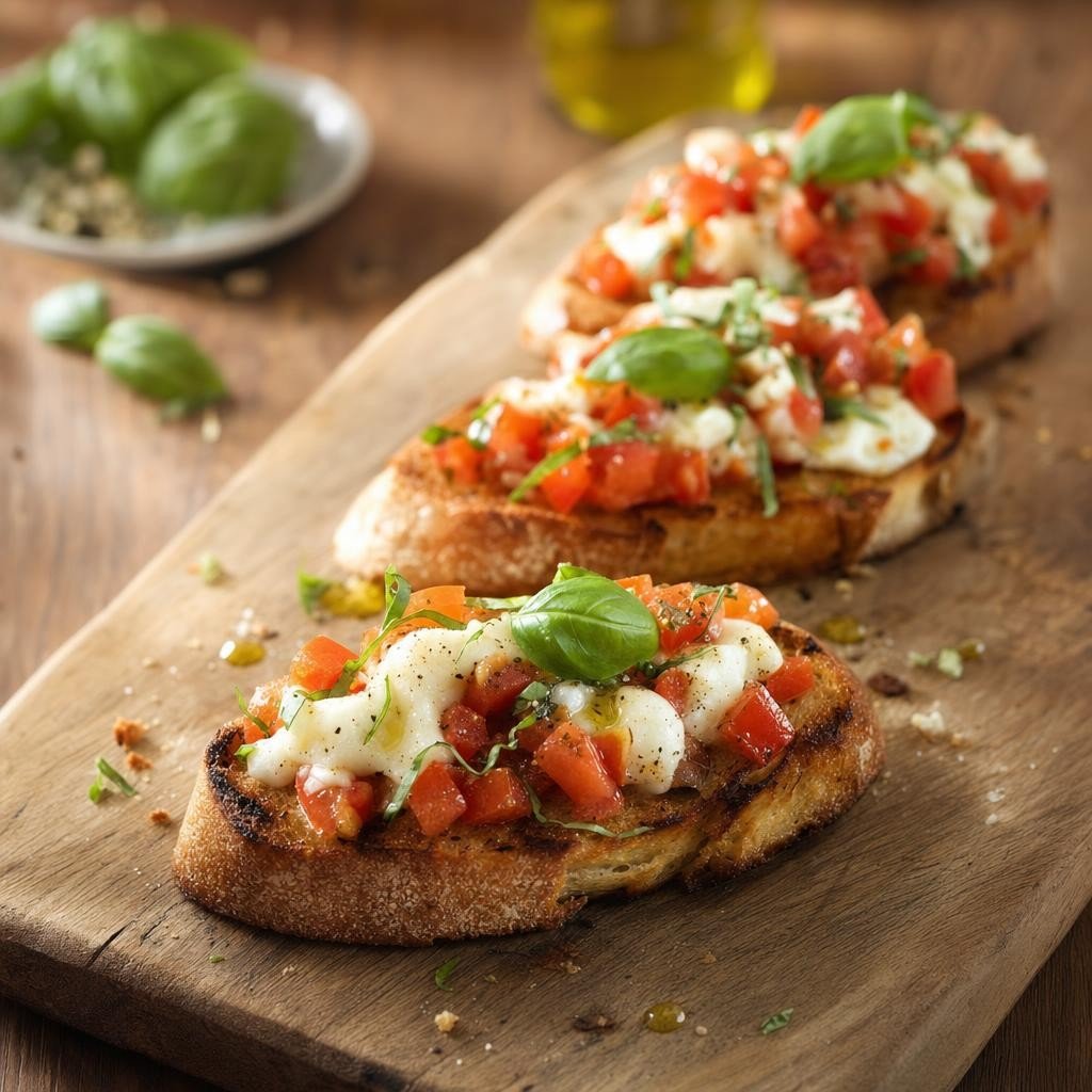 Bruschetta tomate-mozzarella à l'Assemblage à Bruschetta avec Assemblage à Bruschetta