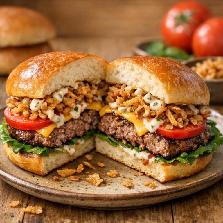 Burger aux oignons frits