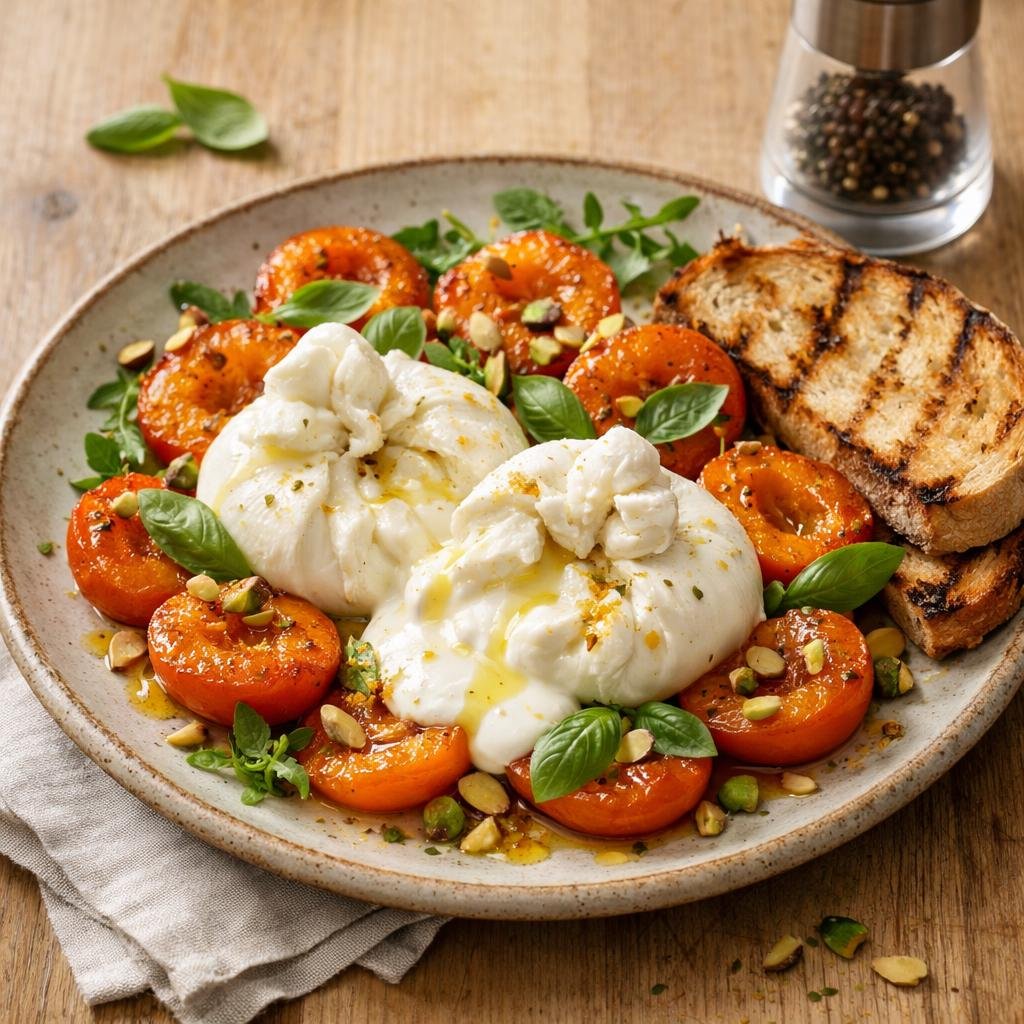 Burrata abricots rôtis