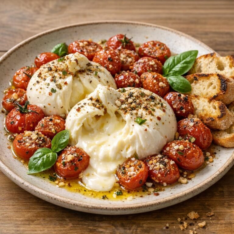 Burrata rôtie tomates confites